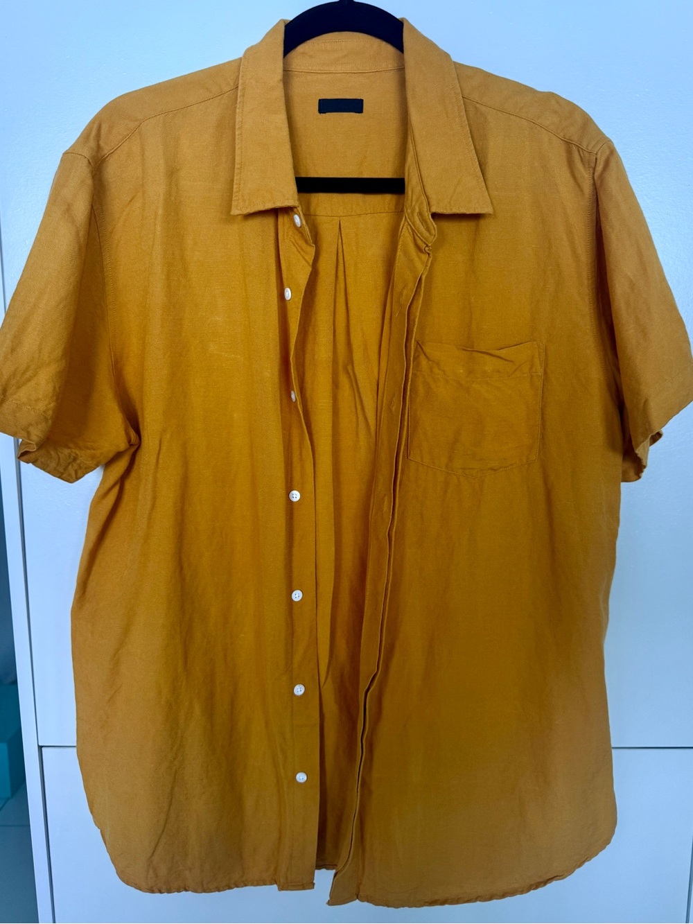 Osklen Men's Short Sleeve Button-Up Shirt in Mustard Yellow